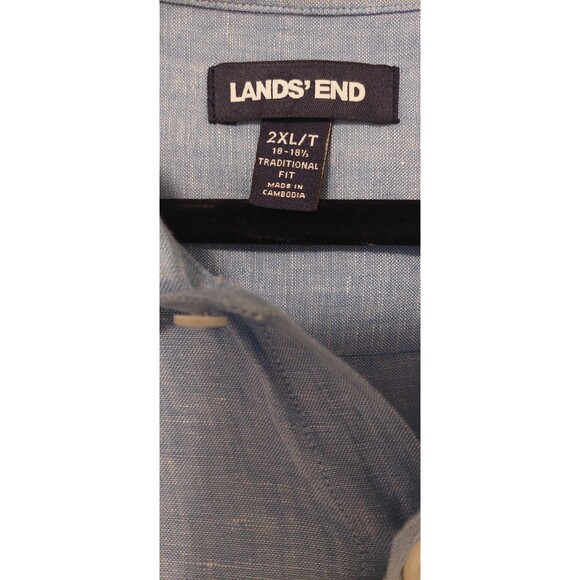 Lands' End Mens Blue Short Sleeve Traditional Fit Collared Linen Shirt Sz 2XLT - Picture 2 of 6